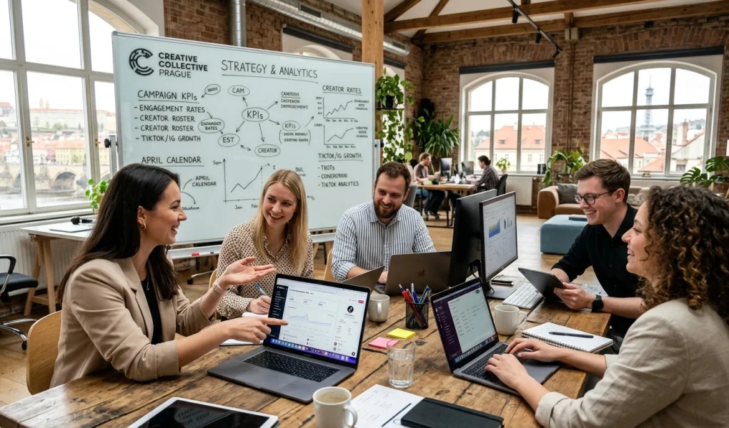 Tým digitální marketingové agentury spravující profily tvůrců