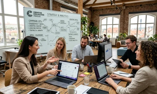 Tým digitální marketingové agentury spravující profily tvůrců